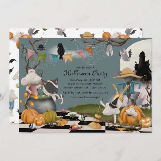 süße Tier Halloween-Party Einladung (Vorne/Hinten)