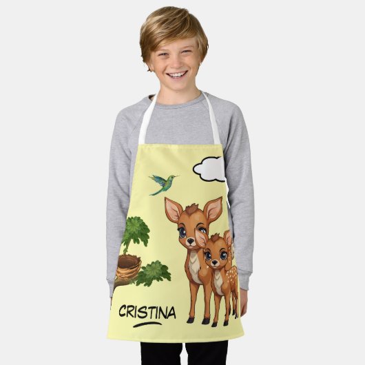 Süße Tier Hirsche Vogelbaum personalisierte Namen Schürze (Getragen)