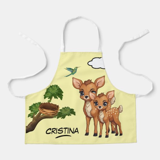 Süße Tier Hirsche Vogelbaum personalisierte Namen Schürze (Vorderseite)