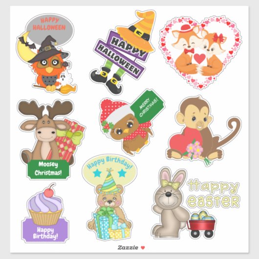 Süße Tier Holiday Sortiment Aufkleber (Blatt)