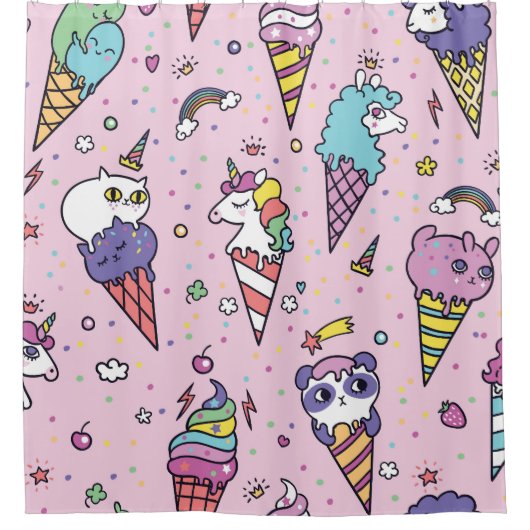Süße Tier Ice Creme Cones Duschvorhang (Vorderseite)