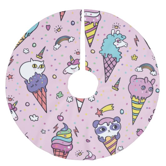 Süße Tier Ice Creme Cones Polyester Weihnachtsbaumdecke (Vorderseite)