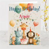 Süße Tier-Kinderdesign mit Geburtstagselementen Karte (Gelbe Blume)