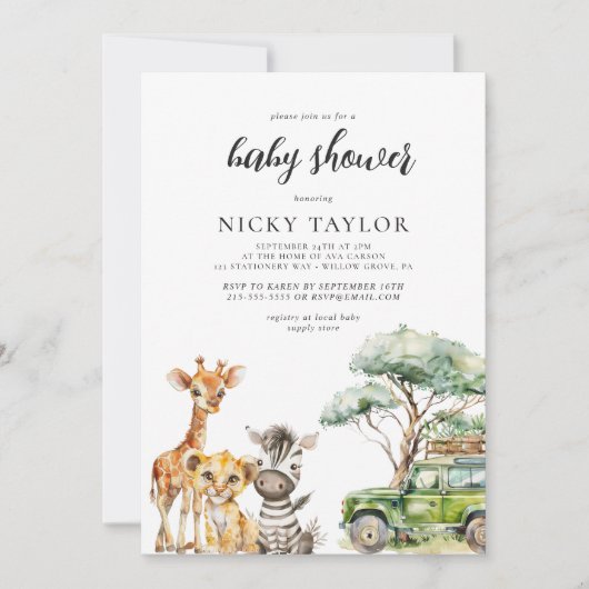 Süße Tier Kinderzimmer Safari Babydusche Einladung (Vorderseite)