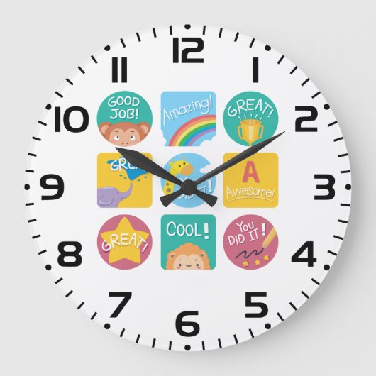 Süße Tier-Lohn für Motivierend Klassenzimmer Große Wanduhr (Vorderseite)