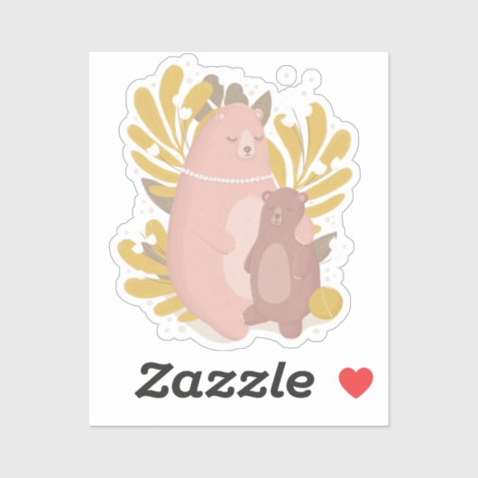 Süße Tier. Mama und Baby. Muttertag. Teddy-Bär Aufkleber (Blatt)