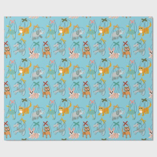 Süße Tier Marionette Puppets Puppeteer Muster Geschenkpapier (Flach)