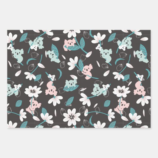 Süße Tier mit farbenfrohen Koala-Mustern und Blume Geschenkpapier Set (Vorderseite)