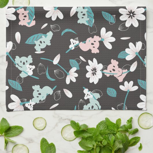 Süße Tier mit farbenfrohen Koala-Mustern und Blume Geschirrtuch (Gefaltet)