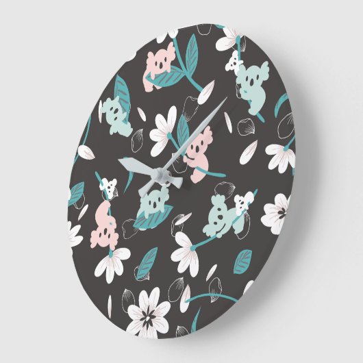 Süße Tier mit farbenfrohen Koala-Mustern und Blume Große Wanduhr (Winkel)