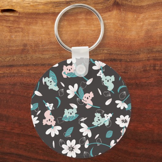 Süße Tier mit farbenfrohen Koala-Mustern und Blume Schlüsselanhänger (Rückseite)