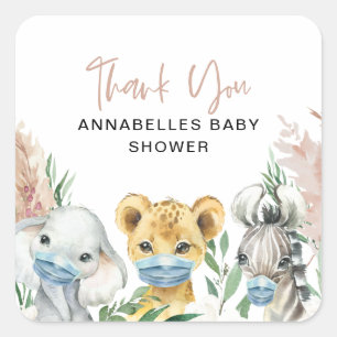 Süße Tier mit Kindermaske Quadratischer Aufkleber