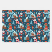 Süße Tier Muster mit Name Blue Christmas Geschenkpapier Set (Vorderseite)