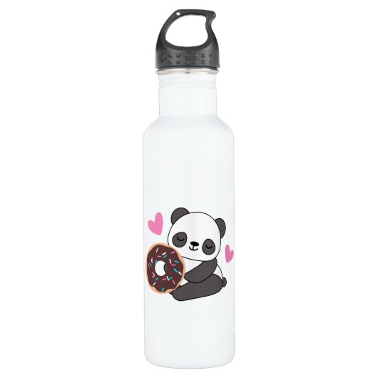 Süße Tier Panda Bear Pink Herz Donut Edelstahlflasche (Vorderseite)