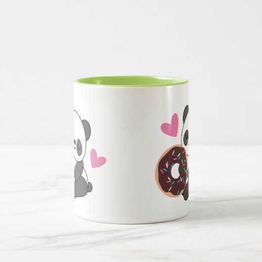 Süße Tier Panda Bear Pink Herz Donut Zweifarbige Tasse (Mittel)