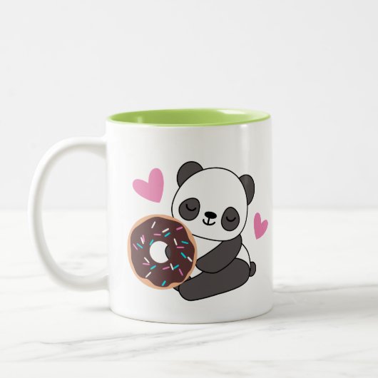 Süße Tier Panda Bear Pink Herz Donut Zweifarbige Tasse (Links)