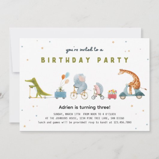 Süße Tier Parade Party Geburtstag Einladung (Vorderseite)