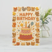 Süße Tier Party Geburtstagkarte (Stehend Vorderseite)