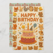 Süße Tier Party Geburtstagkarte (Vorne/Hinten)