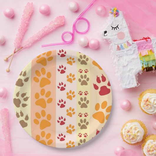 Süße Tier Paw Druckmuster in natürlichen Farben Pappteller (Party)
