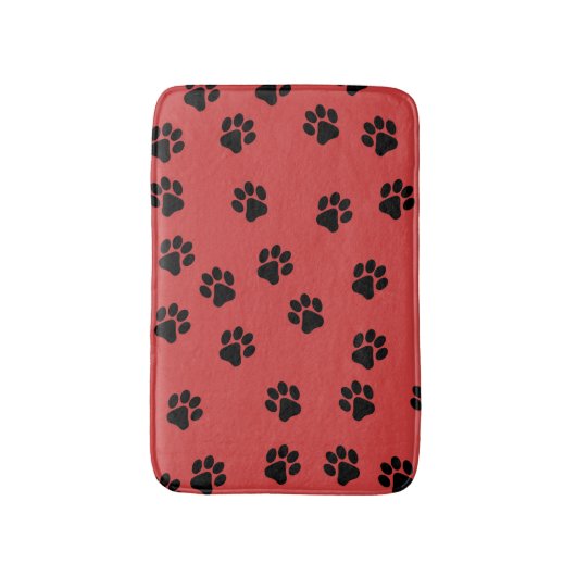 Süße Tier Paw Print Pattern Schwarz Badematte (Vorderseite Vertikal)