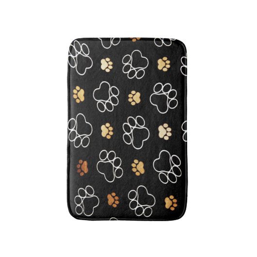 Süße Tier Paw Print Pattern Schwarzes Gold Badematte (Vorderseite Vertikal)
