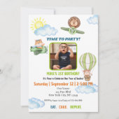 Süße Tier Piloten, Foto, Reise Erster Geburtstag Einladung (Vorderseite)