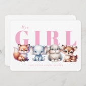 Süße Tier Pink Girl Babydusche Einladung (Vorne/Hinten)