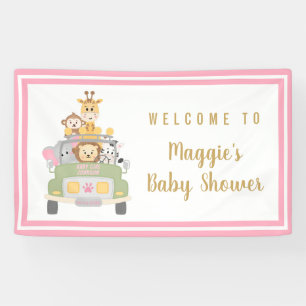 süße Tier Safari Pink Baby Girl Dusche Willkomme Banner