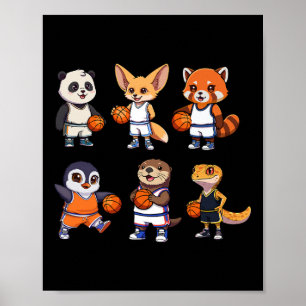 Süße Tier-Skizze Team-Sport-Cartoon-Design Poster