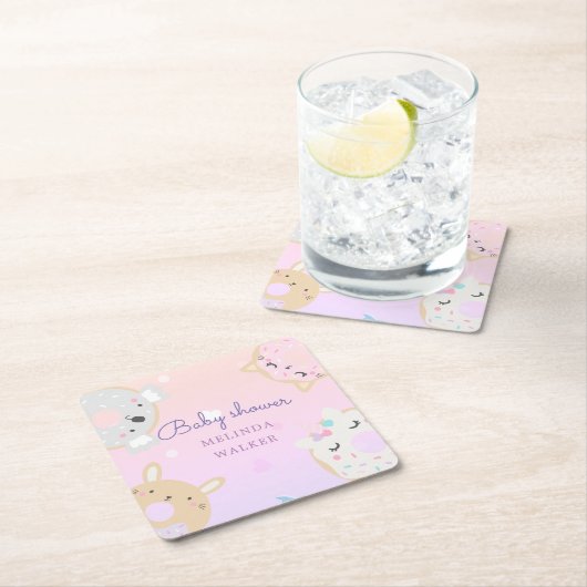 süße Tier spendet Monogramm Babydusche Rechteckiger Pappuntersetzer (Vor Ort)