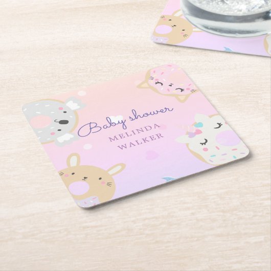 süße Tier spendet Monogramm Babydusche Rechteckiger Pappuntersetzer (angewinkelt)