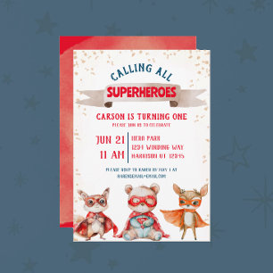 Süße Tier Superhero Erster Geburtstag Einladung