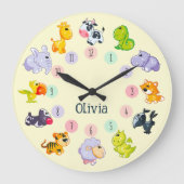 Süße Tier Thema, Individuelle Name, Personalisiert Große Wanduhr (Vorderseite)