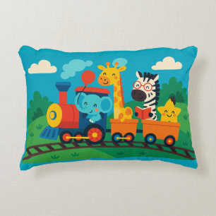 Süße Tier Train - Farbenfrohe Kinder Kissen Design
