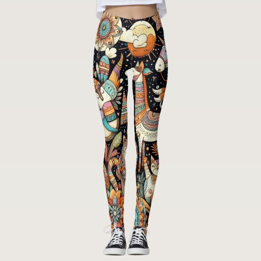 süße Tier und Blumendoodell Leggings (Vorderseite)