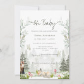 Süße Tier Woodland Neutral Baby Dusche Einladung (Vorderseite)