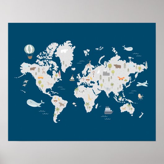 Süße Tier World Map Poster (Vorne)