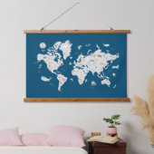 Süße Tier World Map Wandteppich Mit Holzrahmen (Schlafzimmer)