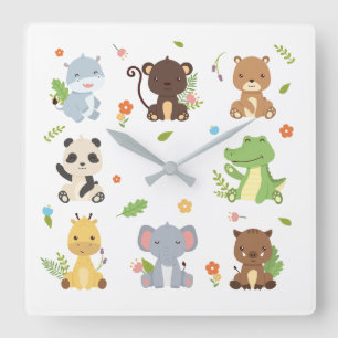 Süße Tier Zoo Wildlife Kids Quadratische Wanduhr