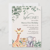 Süße Tier zum ersten Geburtstag Einladung (Vorderseite)