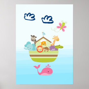 Süße Tierarche mit einem Schmetterling und Wal Poster