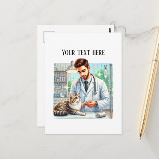 Süße Tierarztpraxis anpassbar Postkarte (Vorderseite/Rückseite Beispiel)