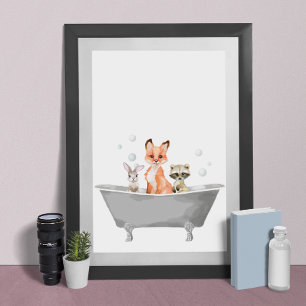 Süße Tierbabys im Badewannebad Poster