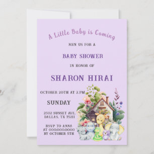 Süße Tiere Baby Shower Einladung   Lila