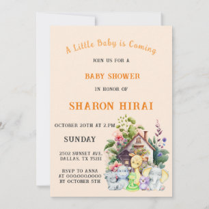 Süße Tiere Baby Shower Einladung   Orange Farbe