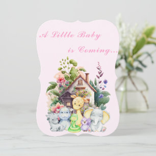 Süße Tiere Baby Shower Einladung   Rosa