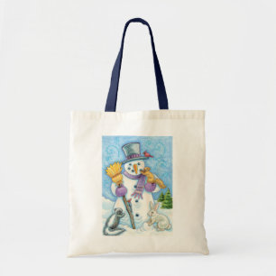 Süße Tiere bauen einen Schneemann für Weihnachten Tragetasche