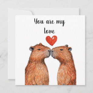 süße Tiere Capybaras mit Herzen bemalt  Feiertagskarte