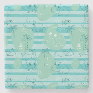 Süße Tiere, die mit Wasser 1 spielen Steinuntersetzer